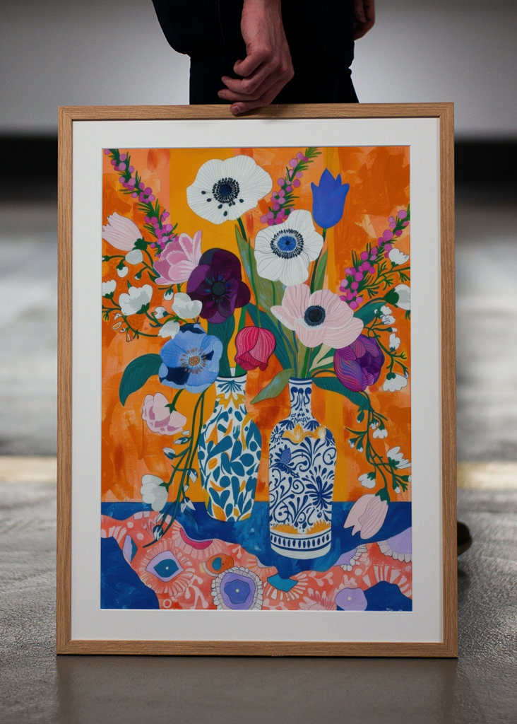 Flowers in patterned vases