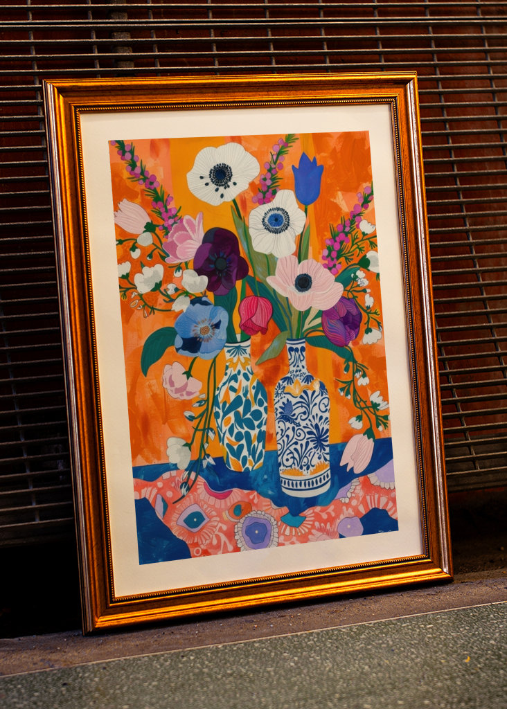 Flowers in patterned vases