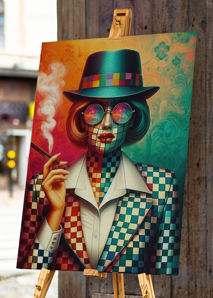 Fargerik røykende kvinne