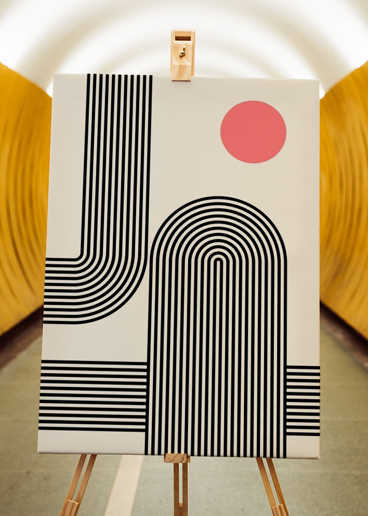 Linien Boho beige Schwarz Rot