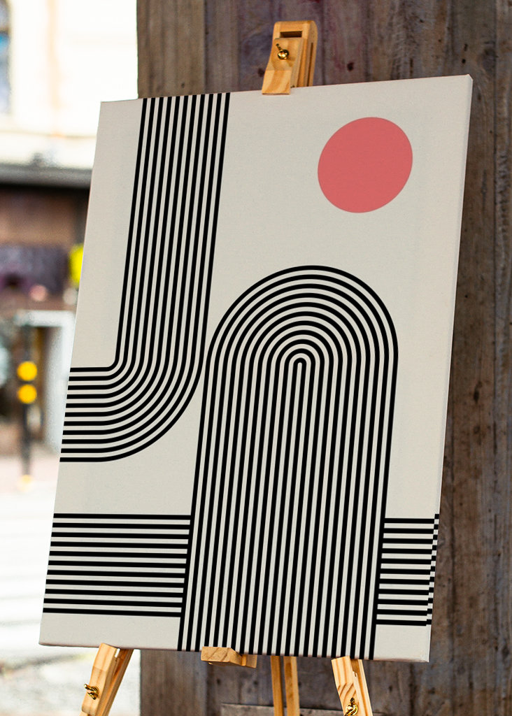 Linien Boho beige Schwarz Rot