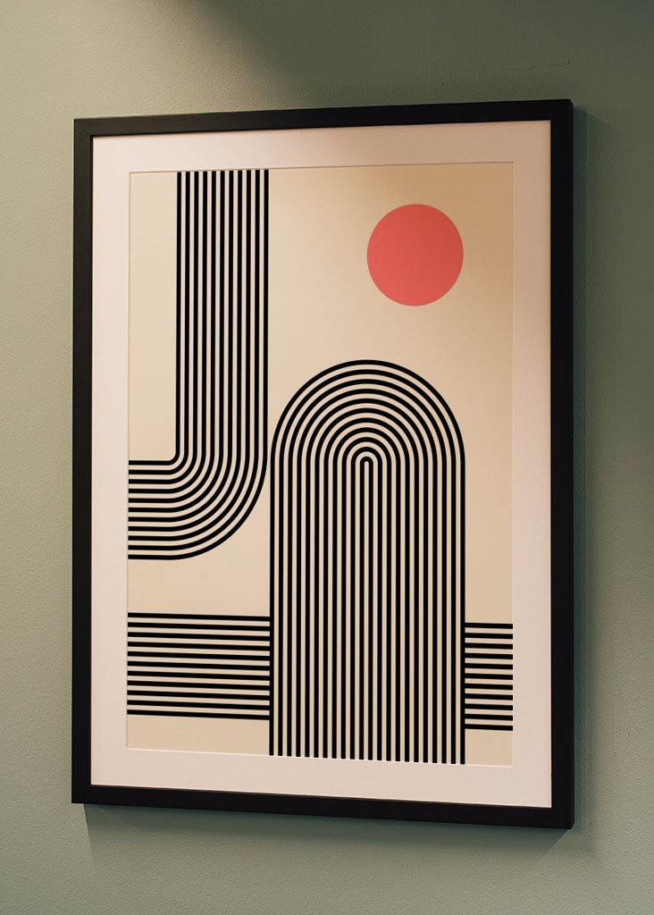 Linien Boho beige Schwarz Rot