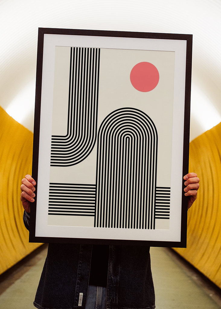 Linien Boho beige Schwarz Rot