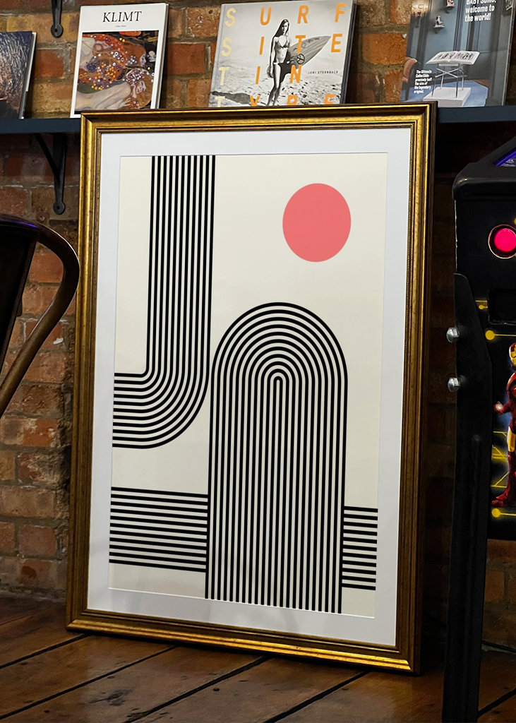 Linien Boho beige Schwarz Rot