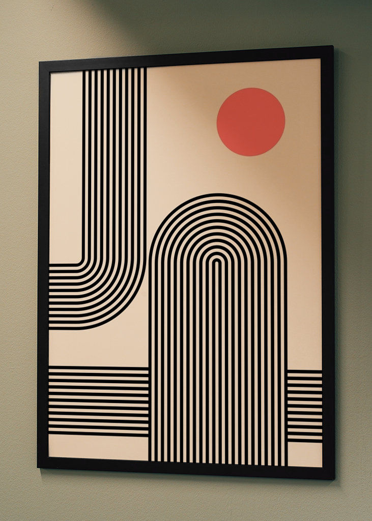 Linien Boho beige Schwarz Rot