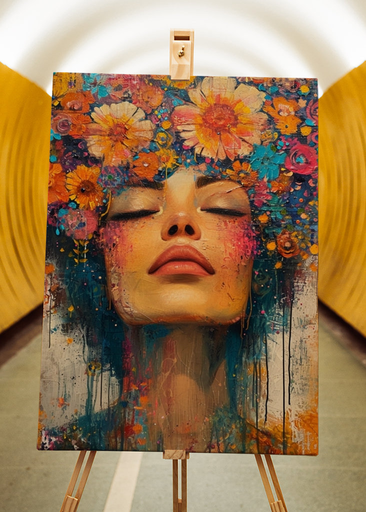 Sensuele vrouw, bloemrijk hoofd