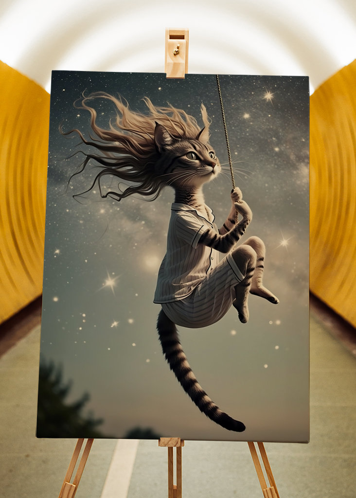 Cat in Pajamas Swinging