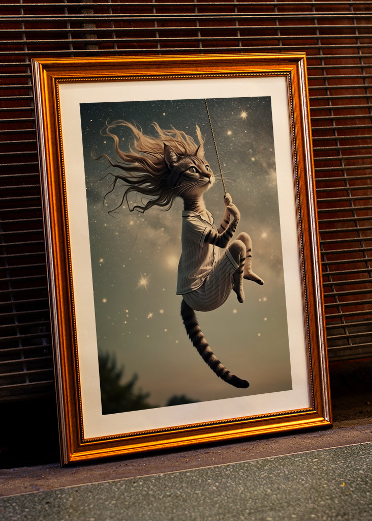 Cat in Pajamas Swinging