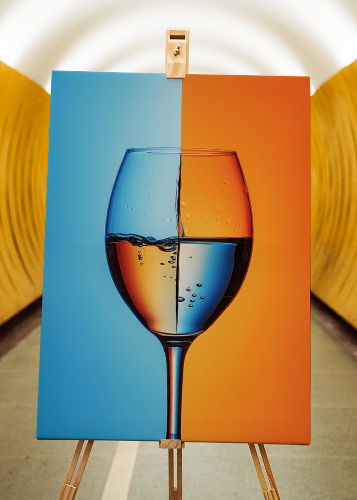 Blue and orange wine glass
