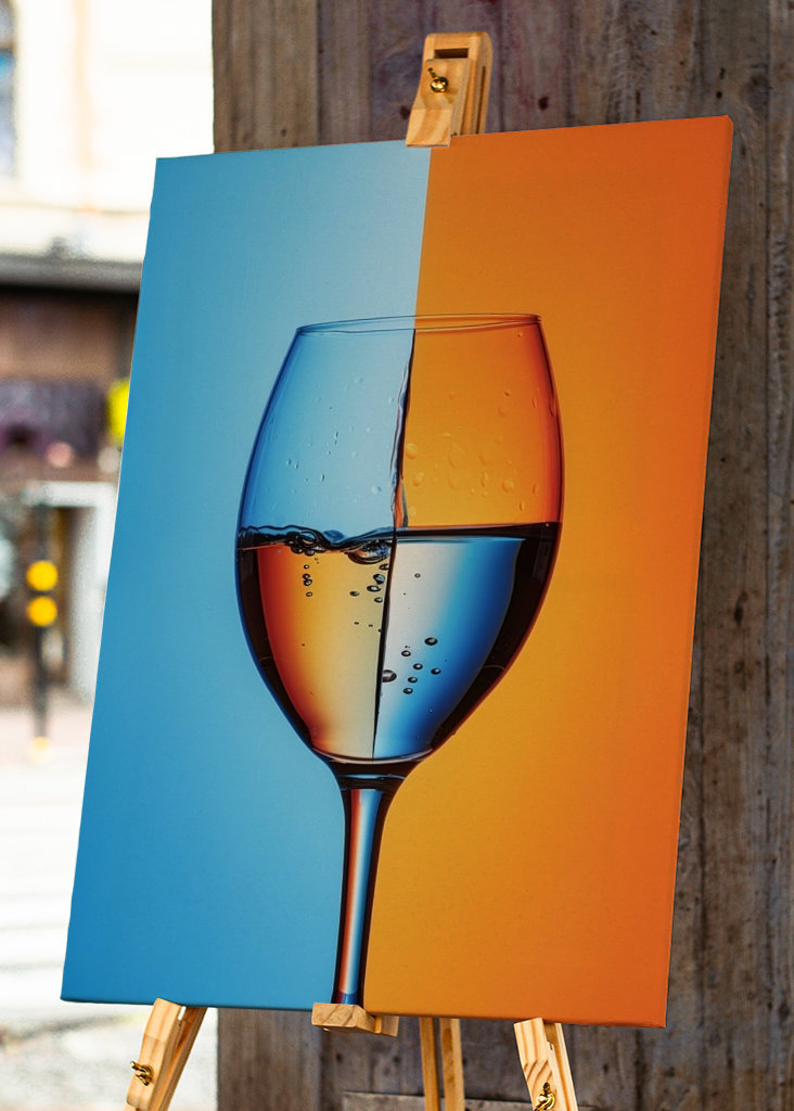 Blue and orange wine glass