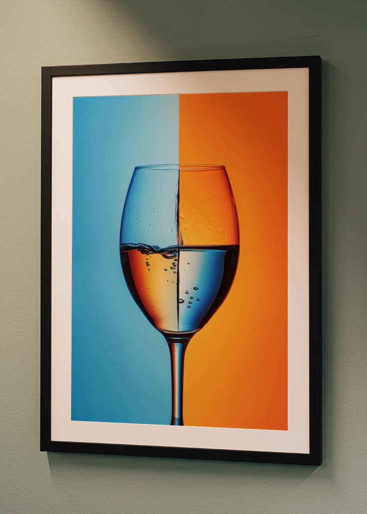 Blue and orange wine glass