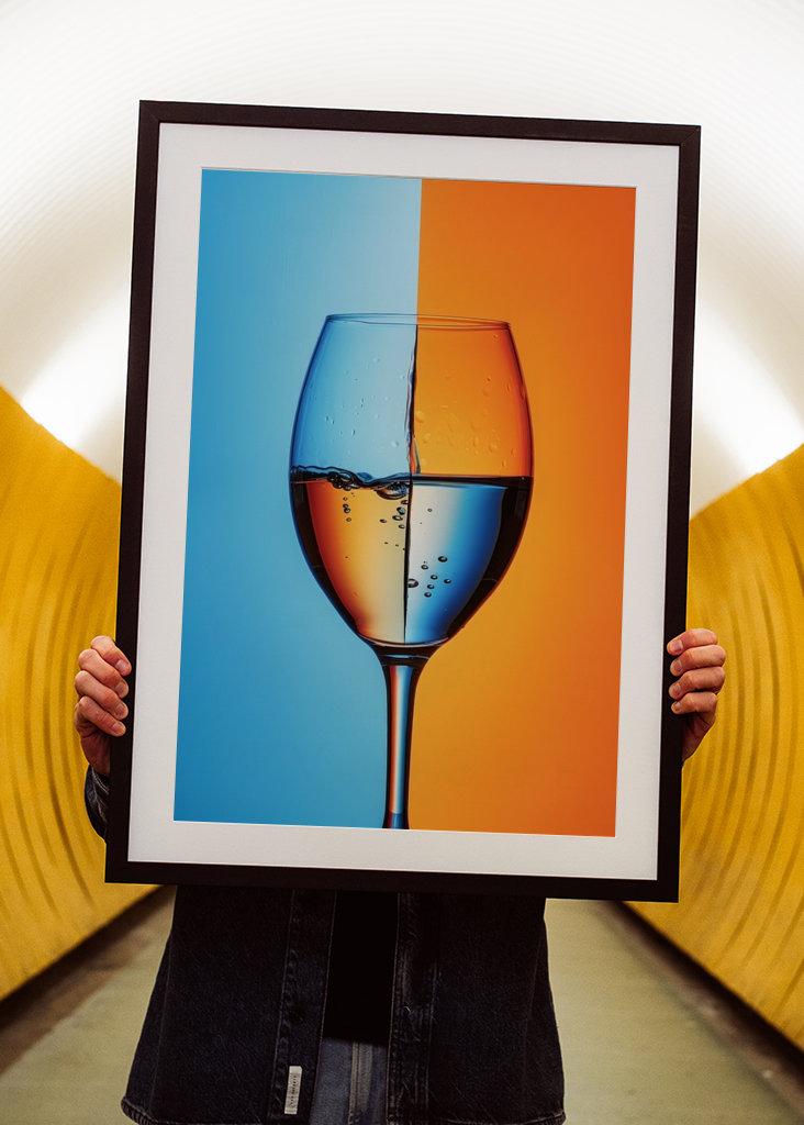 Blue and orange wine glass