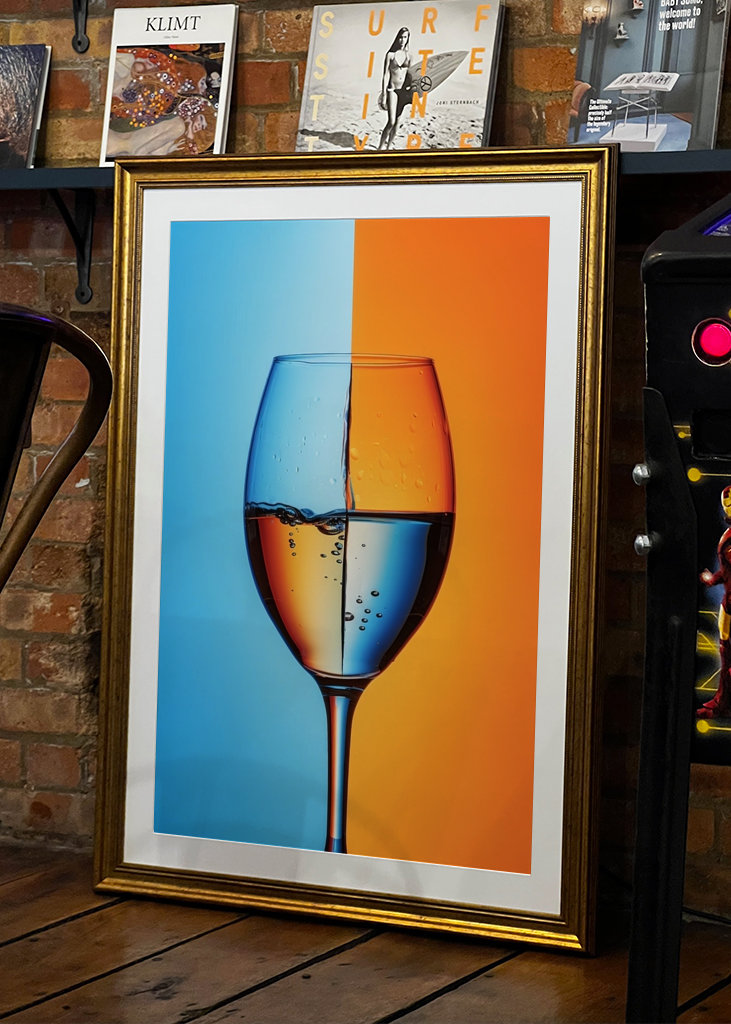 Blue and orange wine glass