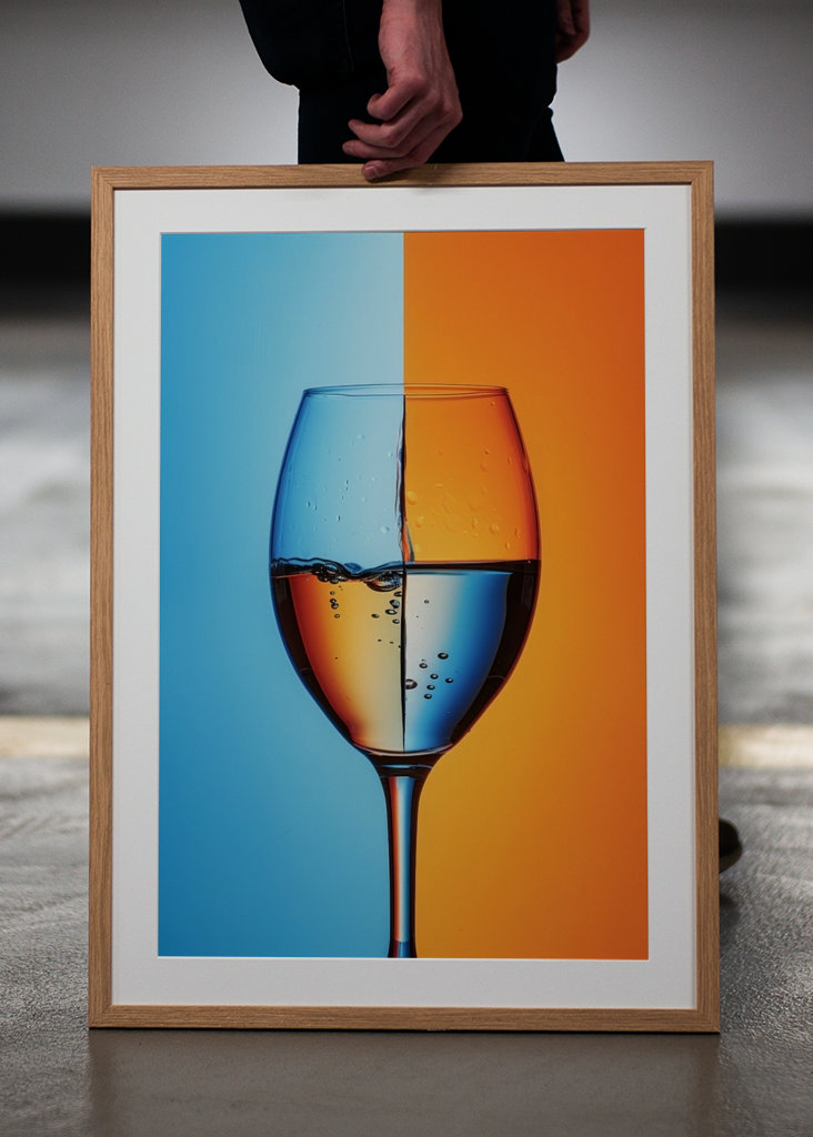 Blue and orange wine glass