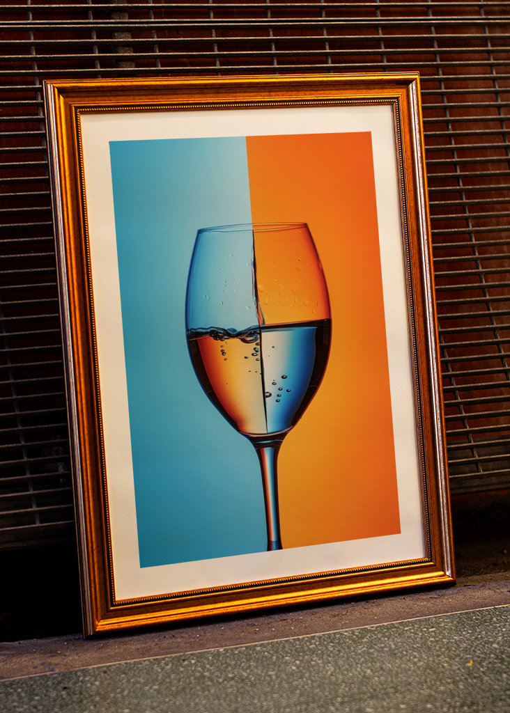 Blue and orange wine glass