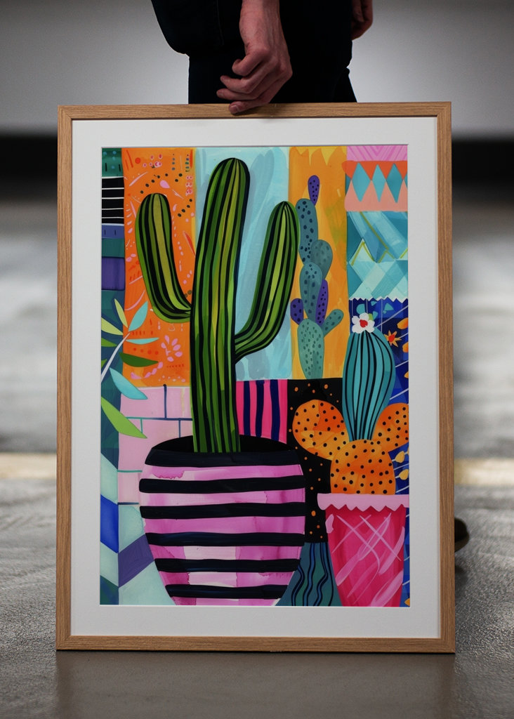 Cactus on colorful background