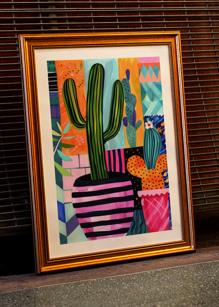 Cactus on colorful background