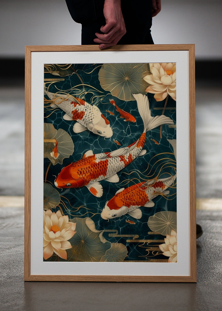 Japanese koi retro poster
