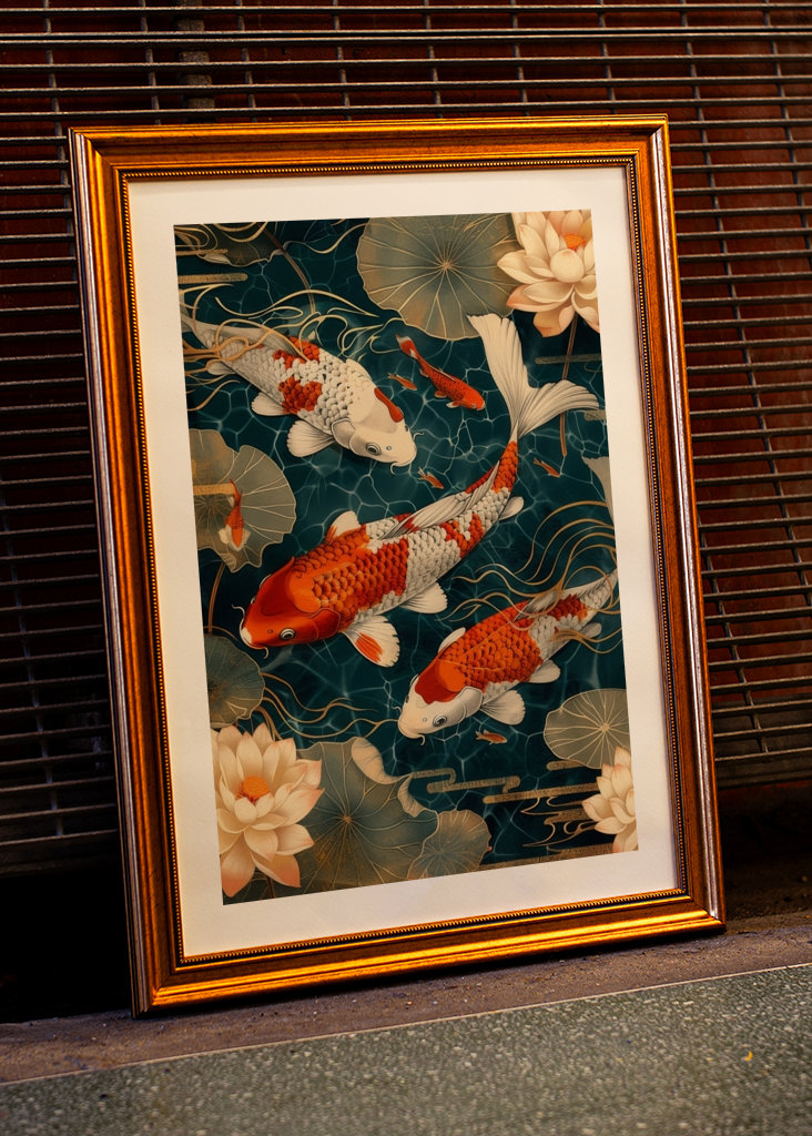 Japanese koi retro poster