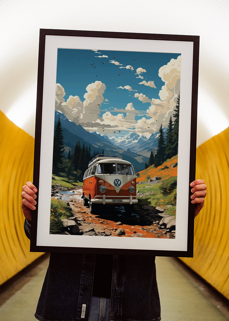 VW Bus mit schöner Aussicht