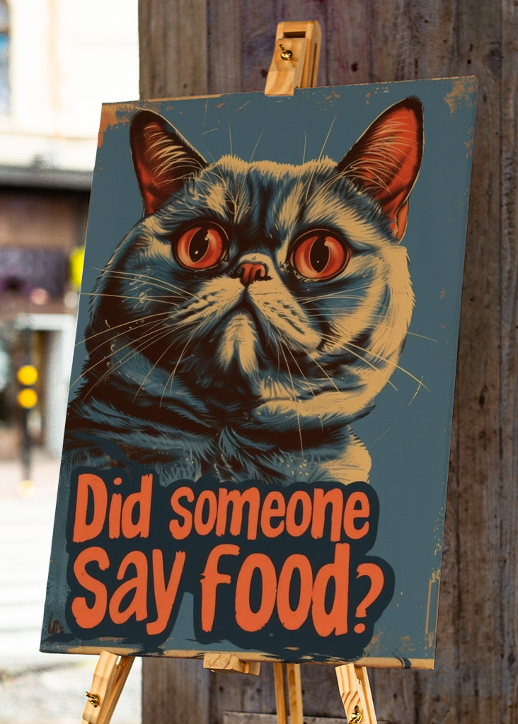 Funny Hungry Cat Poster - Food