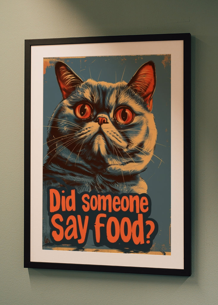Funny Hungry Cat Poster - Food