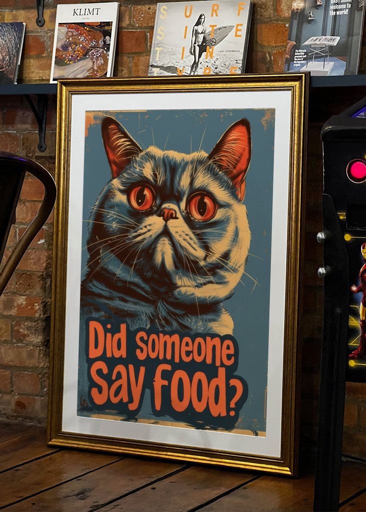 Funny Hungry Cat Poster - Food