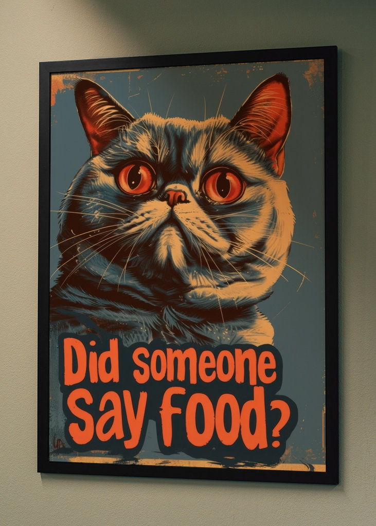 Funny Hungry Cat Poster - Food