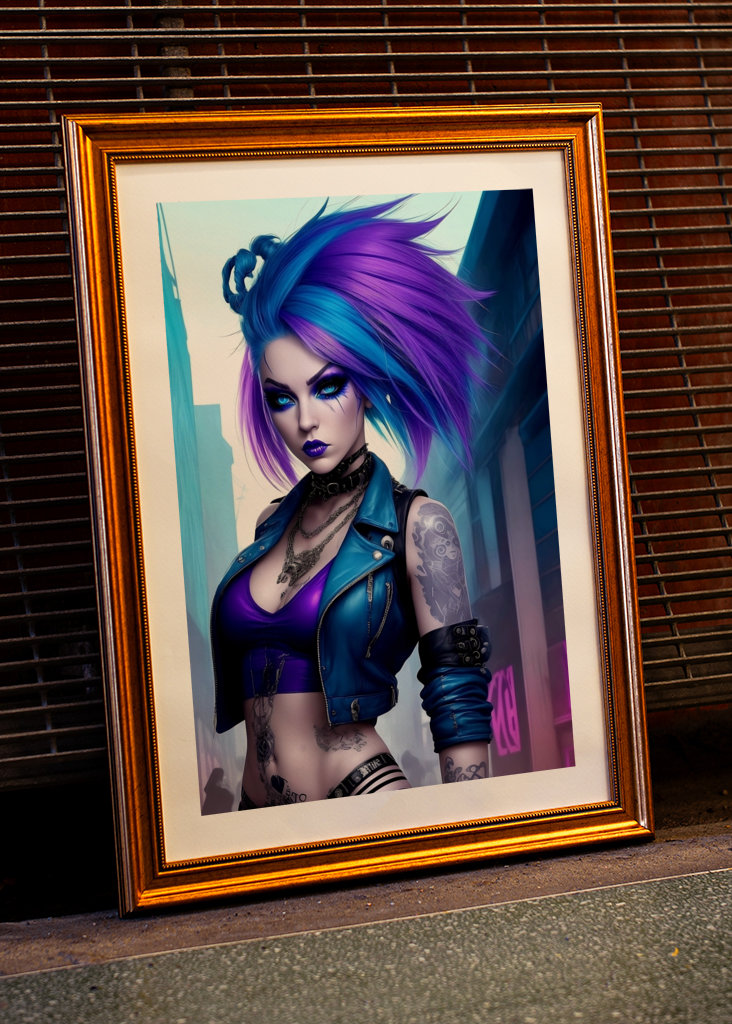 Punk Lady mit blauen Haaren