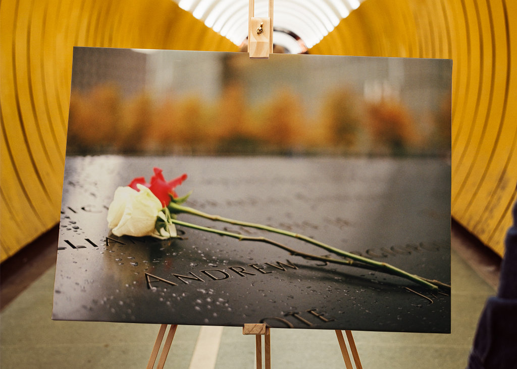 Roses on 9/11 memorial pool NY