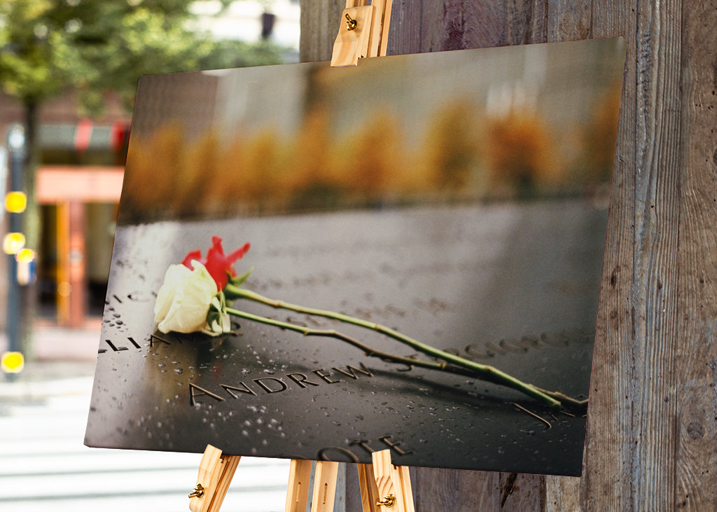 Roses on 9/11 memorial pool NY