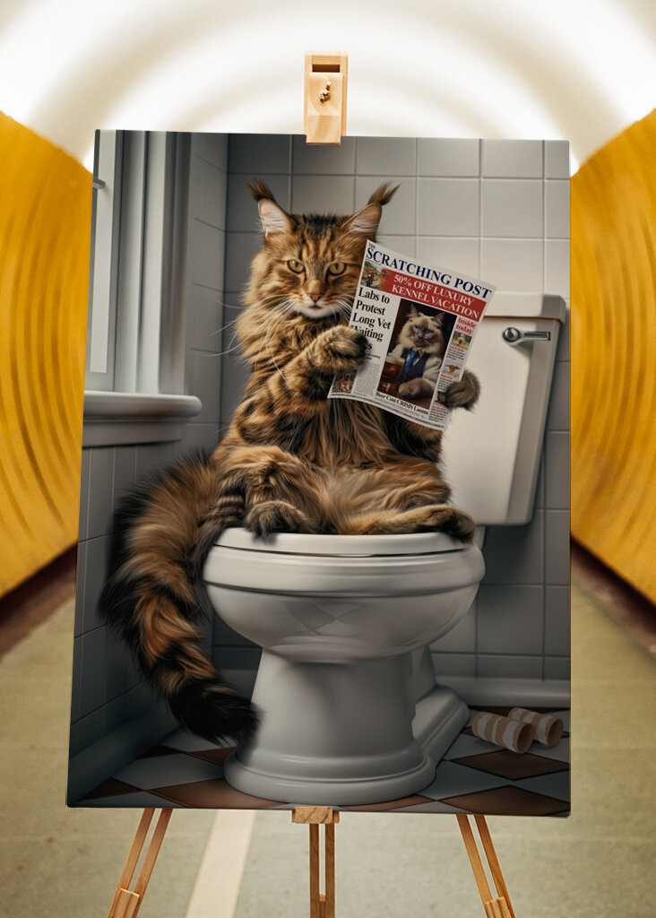 Maine Coon sur les toilettes