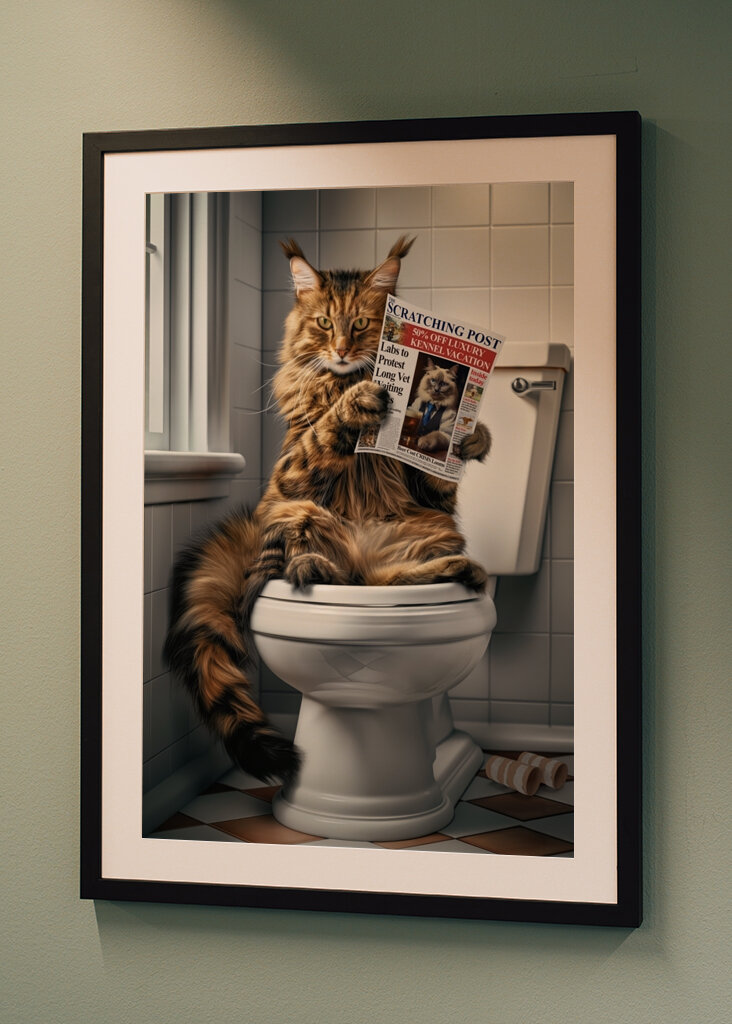 Maine Coon sur les toilettes