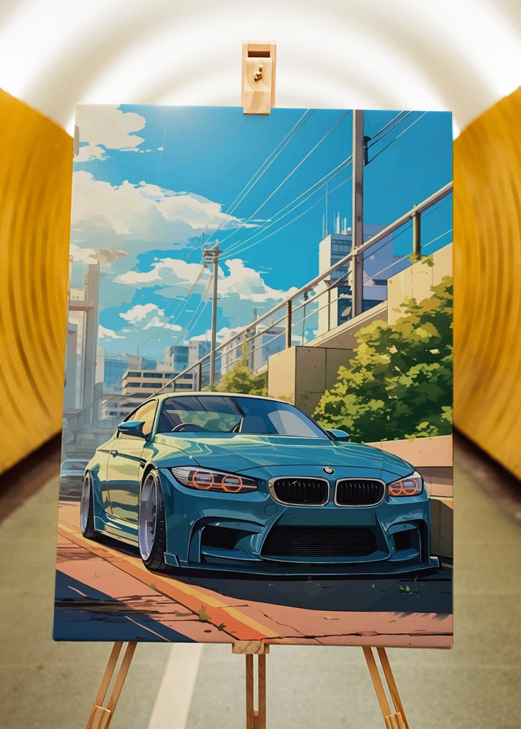 Blaues Auto in der Stadt