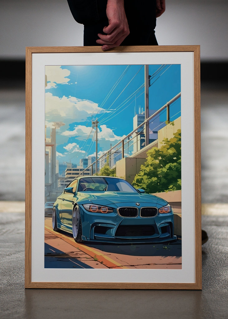 Blaues Auto in der Stadt