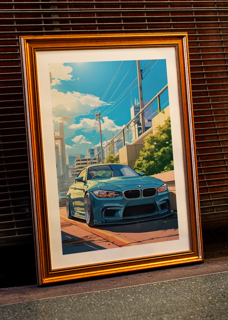 Blaues Auto in der Stadt