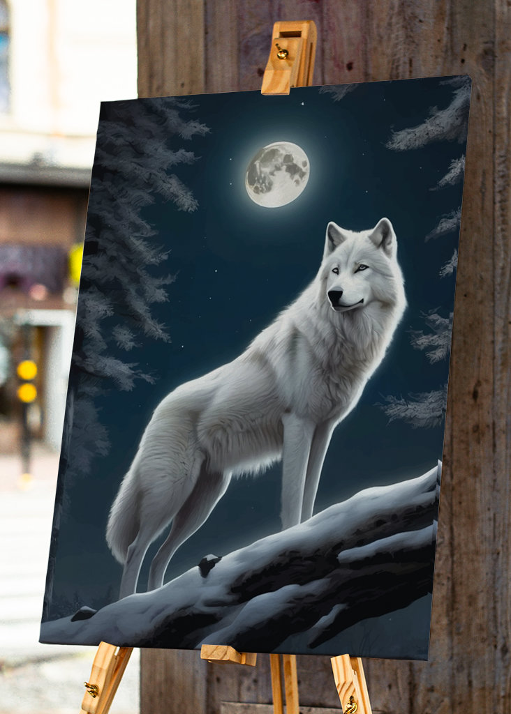 Bílý vlk s měsícem