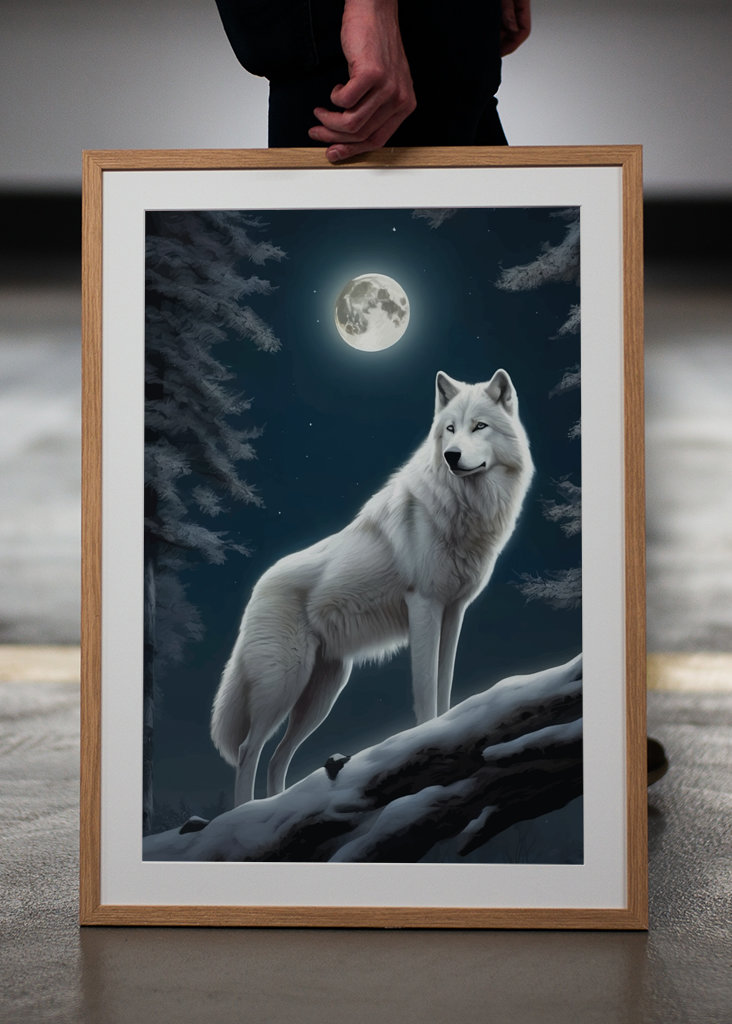 Bílý vlk s měsícem