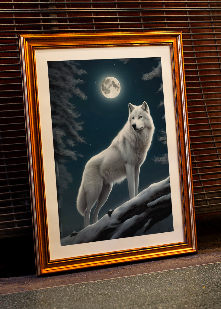 Bílý vlk s měsícem
