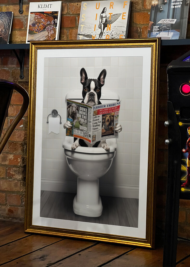 Boston Terrier on the Toilet