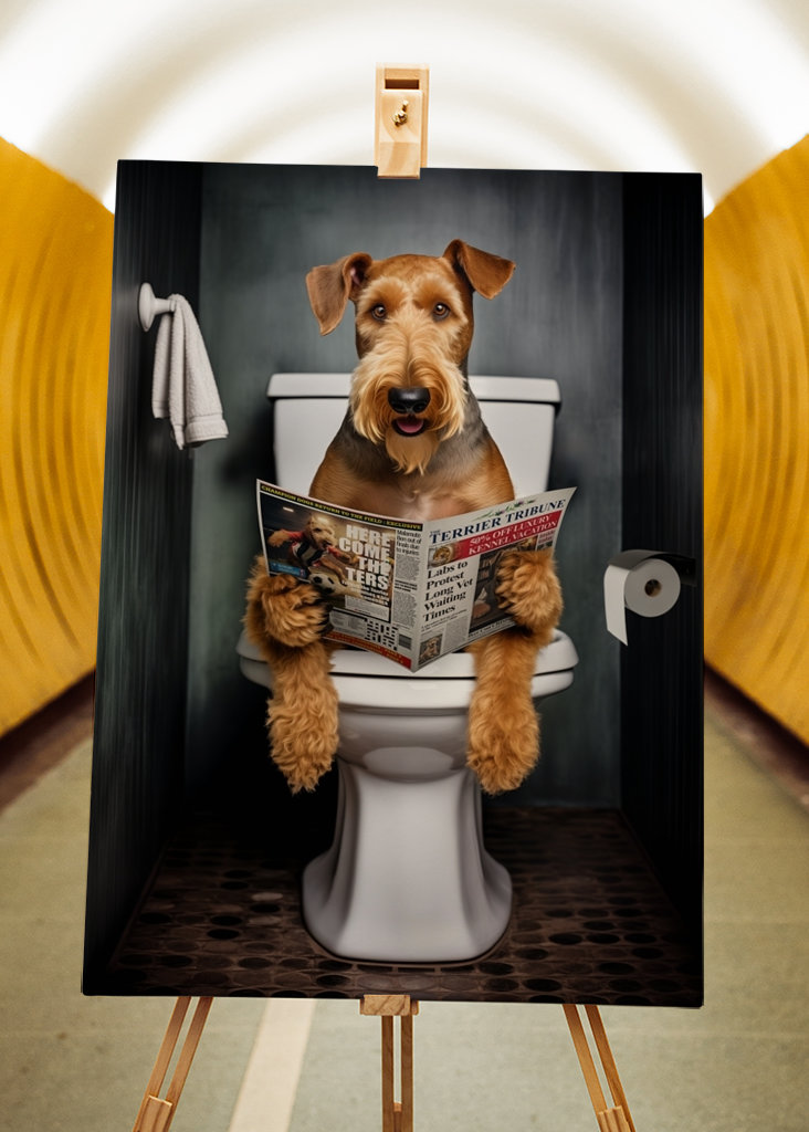 Airedale teriér na záchodě