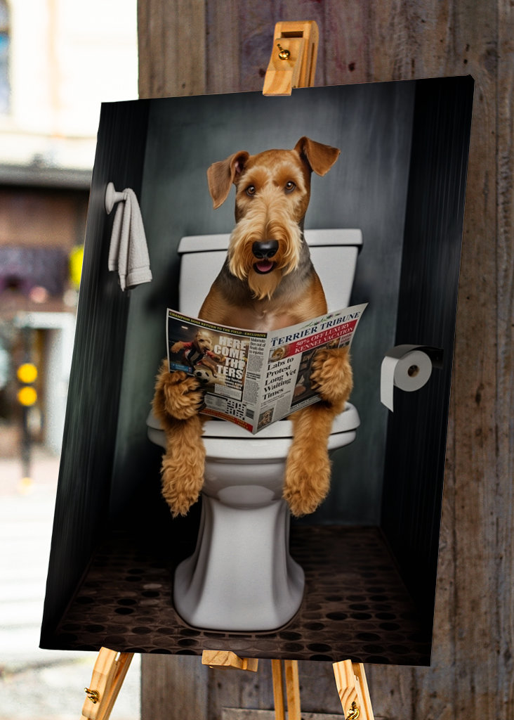 Airedale teriér na záchodě