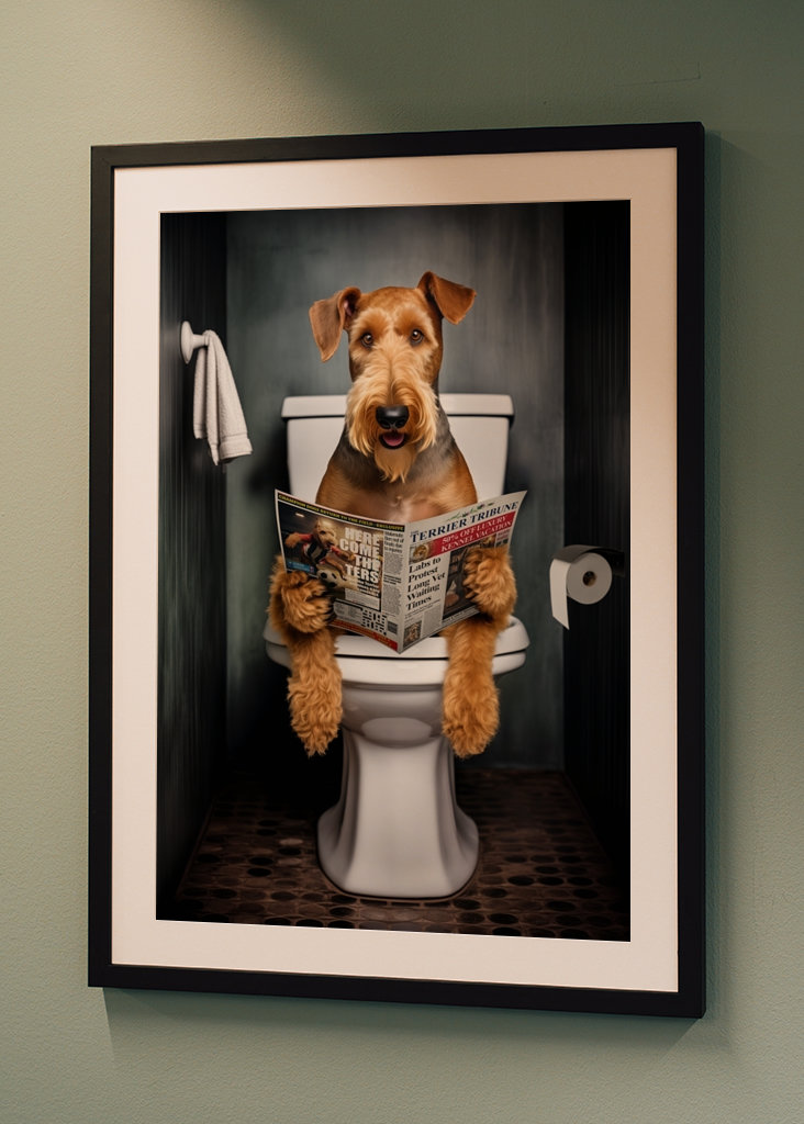 Airedale teriér na záchodě