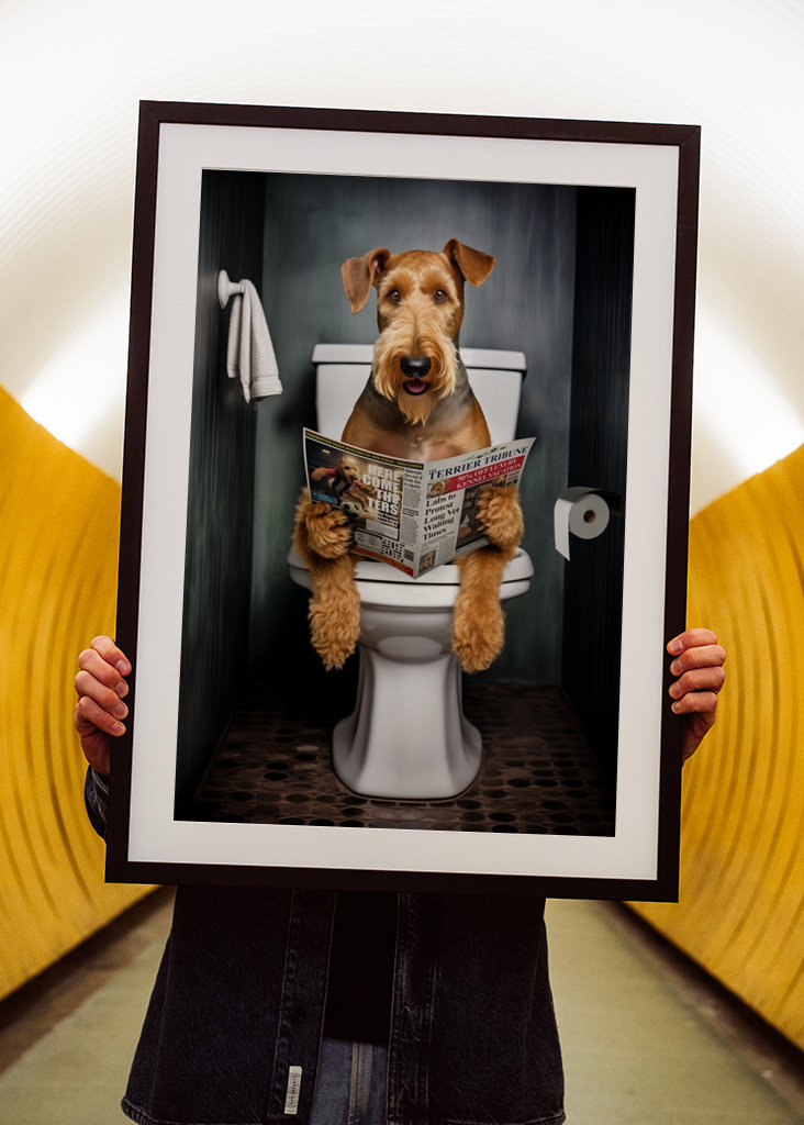 Airedale teriér na záchodě