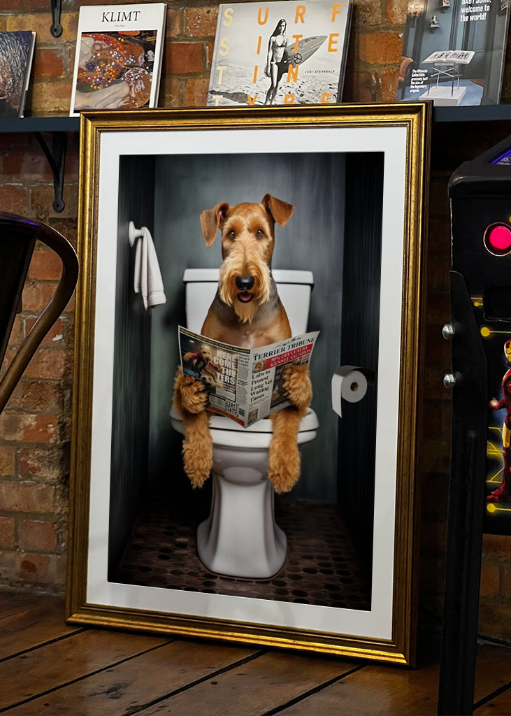 Airedale teriér na záchodě