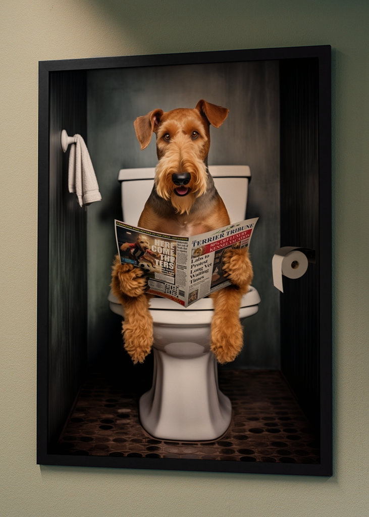 Airedale teriér na záchodě