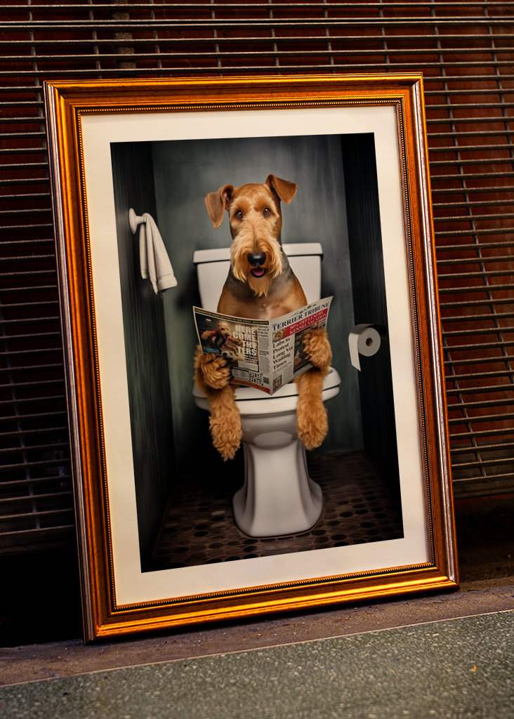 Airedale teriér na záchodě