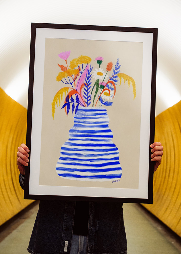 Happy Flower Vase with Stripes