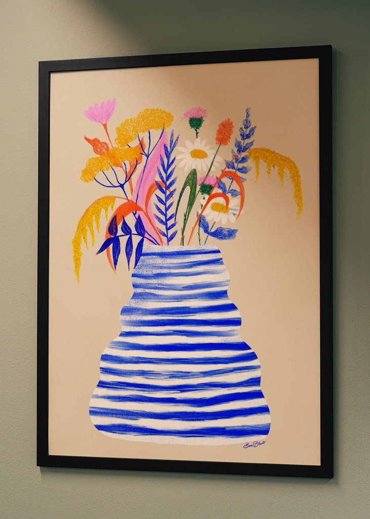 Happy Flower Vase with Stripes