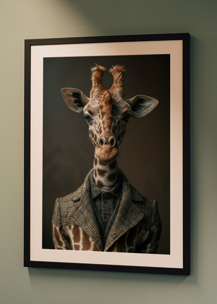 Elegante Giraff y Tweedkostym